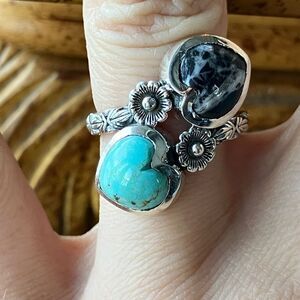 Blue Turquoise White Buffalo Turquoise Sterling Silver Heart Ring Size 7